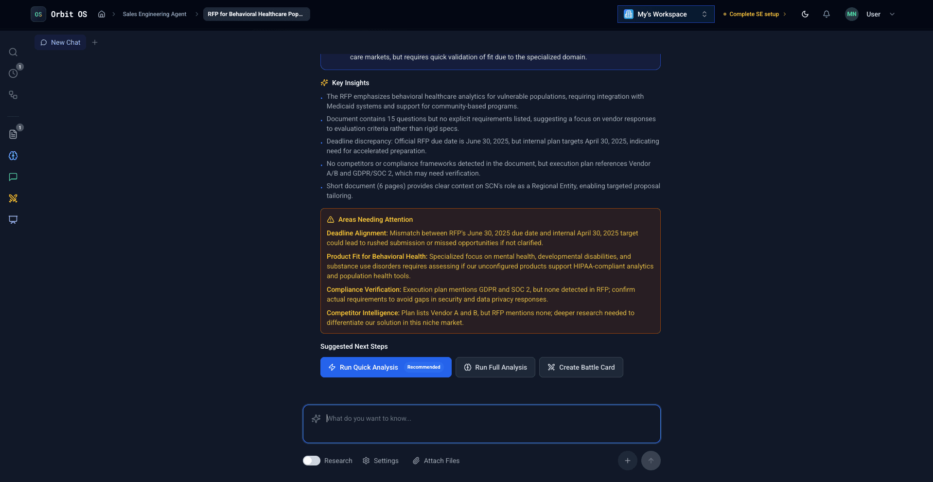 AI-generated RFP response execution plan with timeline