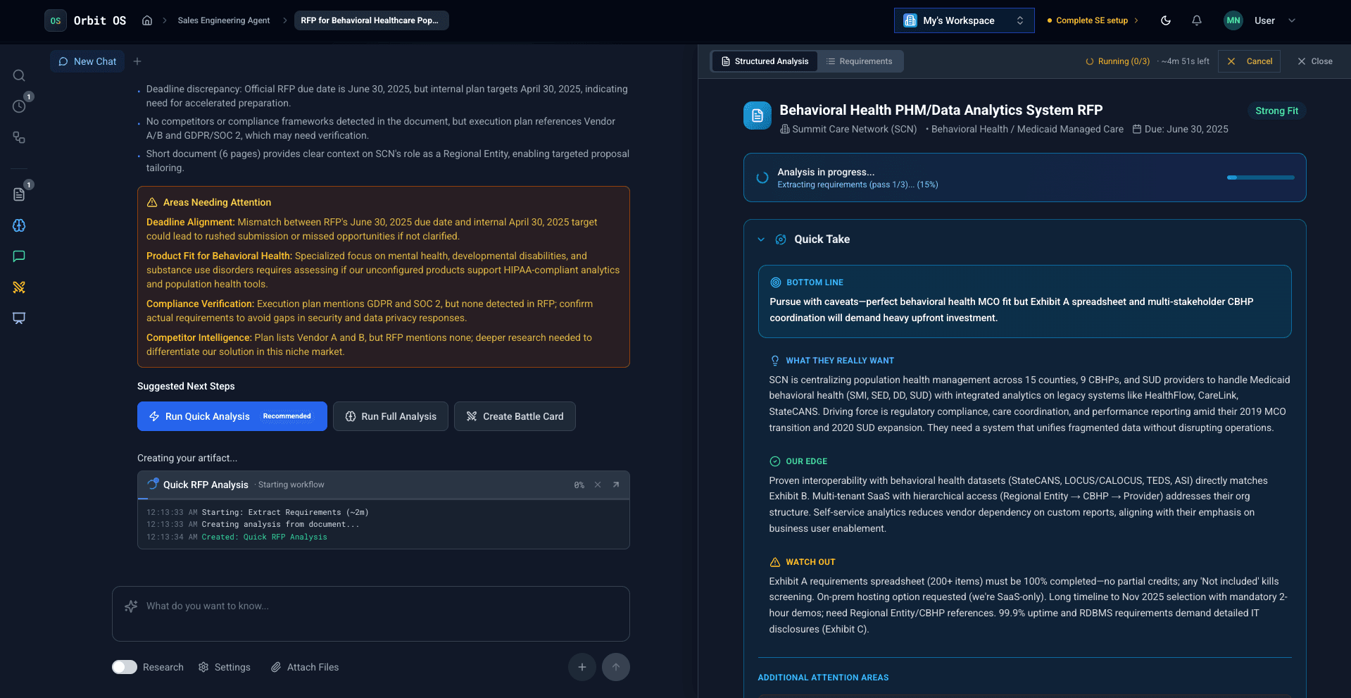 AI-powered RFP analysis extracting requirements and stakeholders
